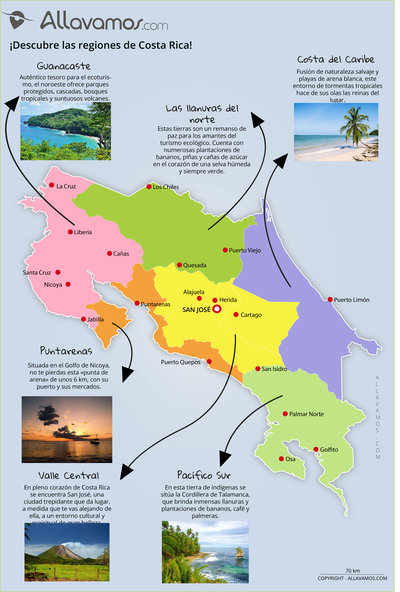 mapa Costa Rica lugares de interés