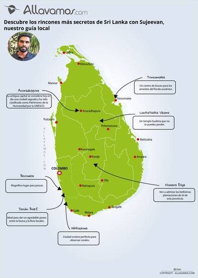 Mapa Sri Lanka rincones secretos